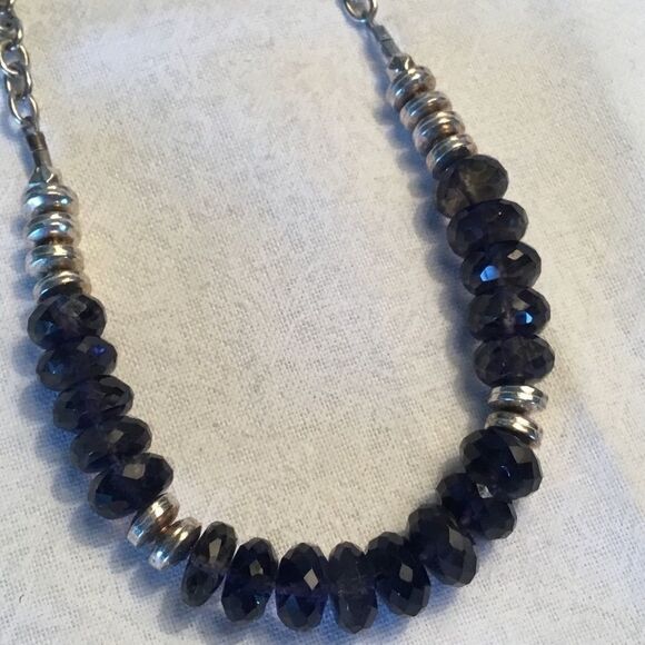 Silvertone Blue Faceted Stone Necklace - Picture 1 of 13